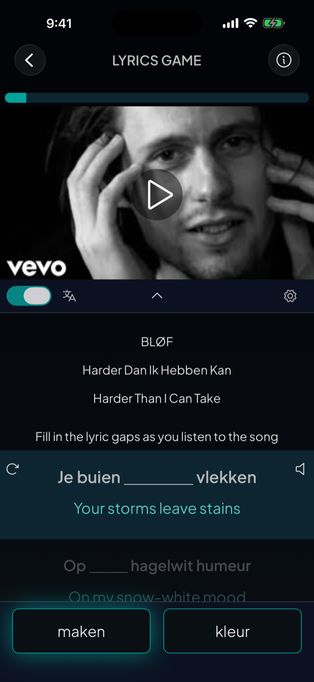 lyricfluent learn Dutch with music lyrics-game screenshot
