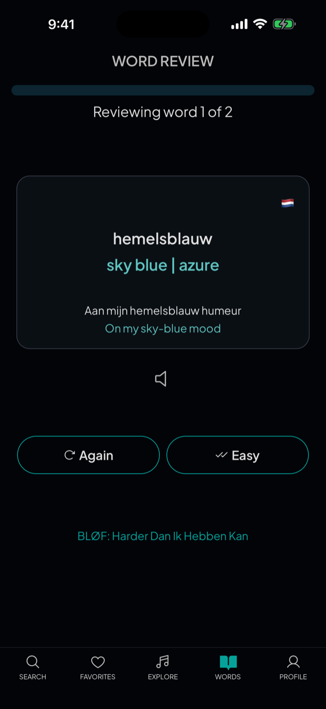 lyricfluent learn Dutch with music word-review screenshot