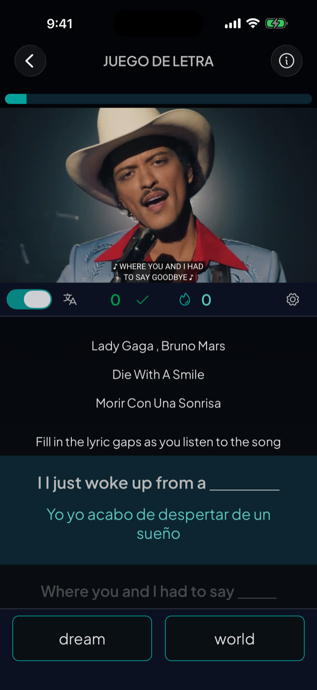 lyricfluent learn English with music lyrics-game screenshot