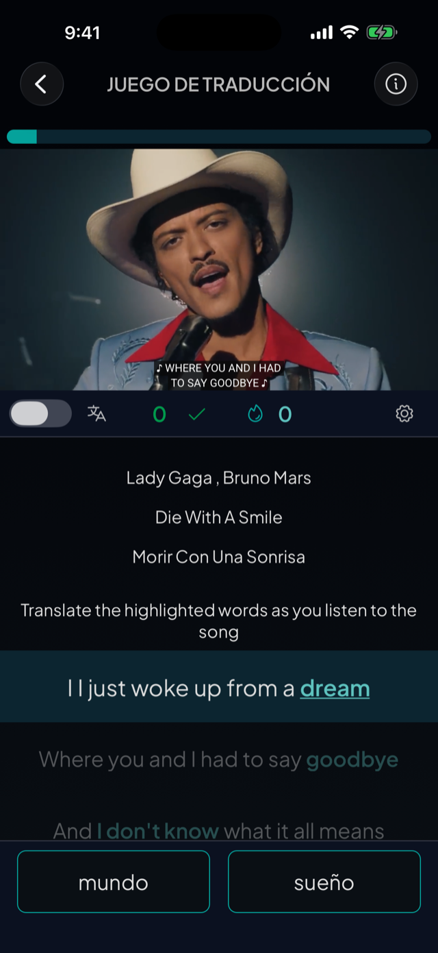 lyricfluent learn English with music translate-game screenshot
