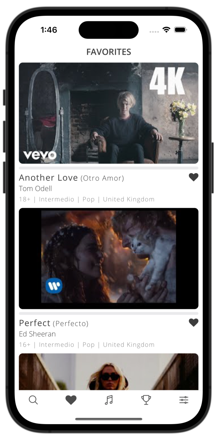 lyricfluent learn English with music choose-favorites screenshot