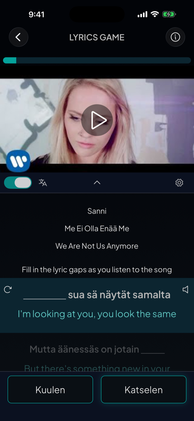 lyricfluent learn Finnish with music lyrics-game screenshot