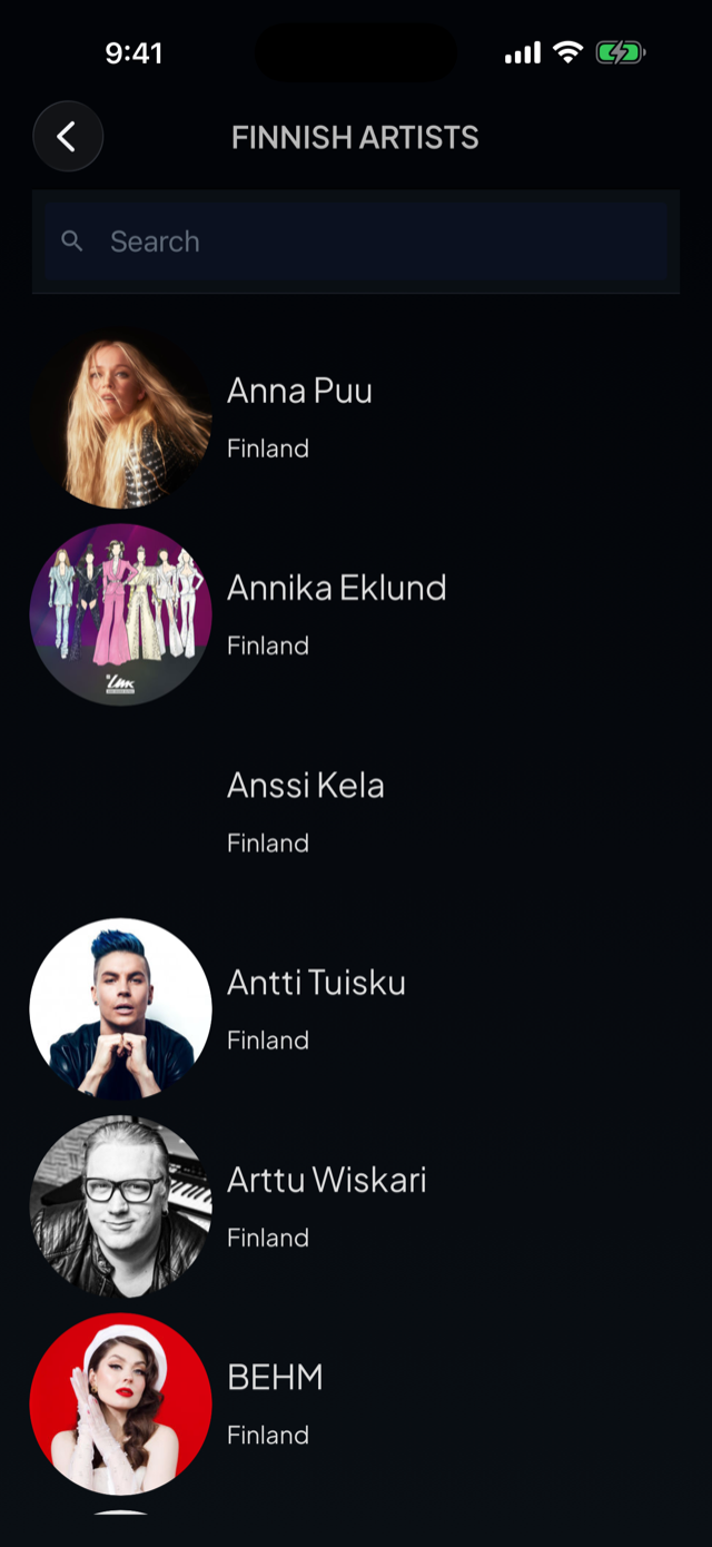 lyricfluent learn Finnish with music browse-artists screenshot
