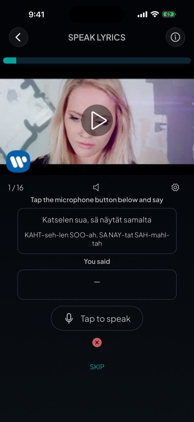 lyricfluent learn Finnish with music speak-lyrics screenshot
