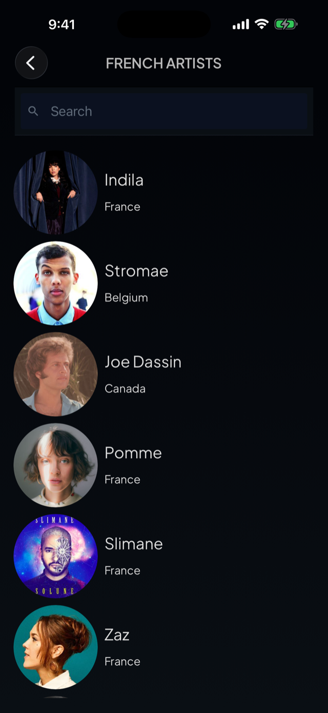lyricfluent learn French with music browse-artists screenshot