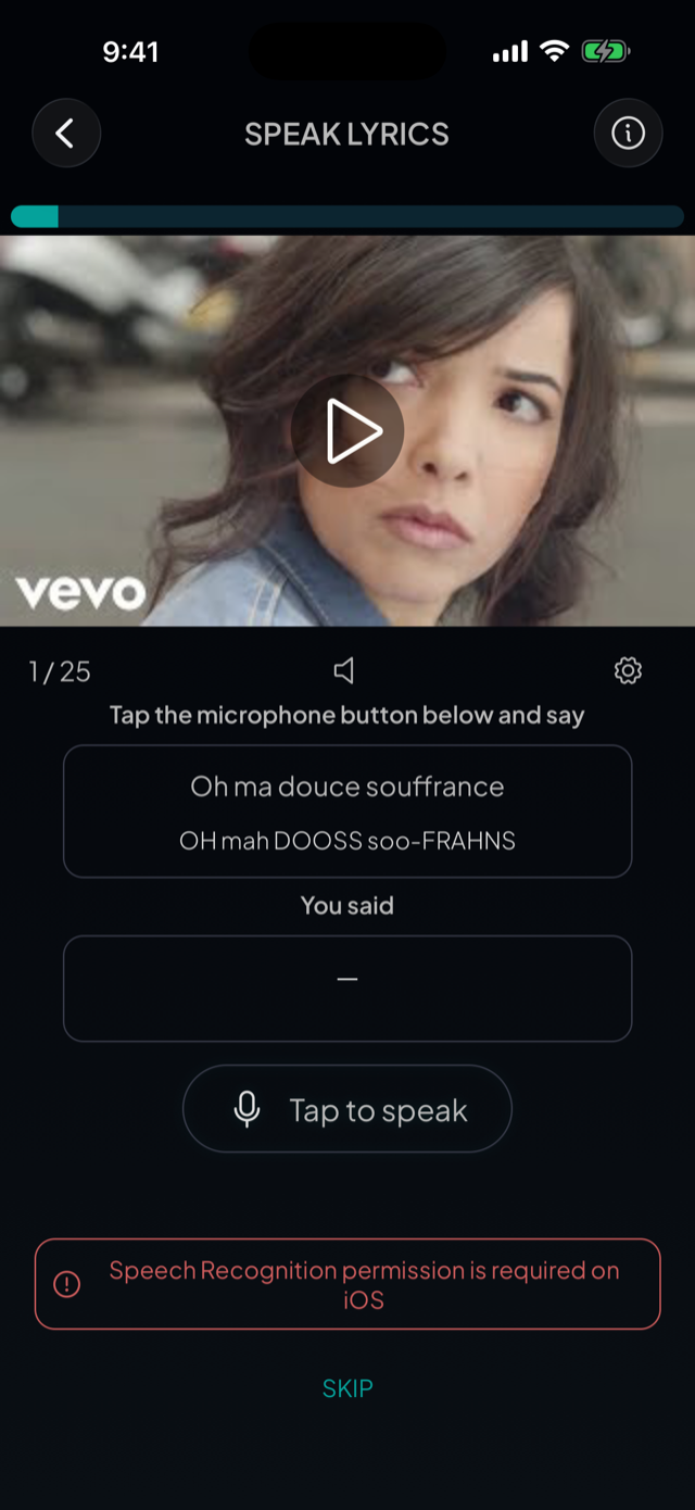 lyricfluent learn French with music speak-lyrics screenshot