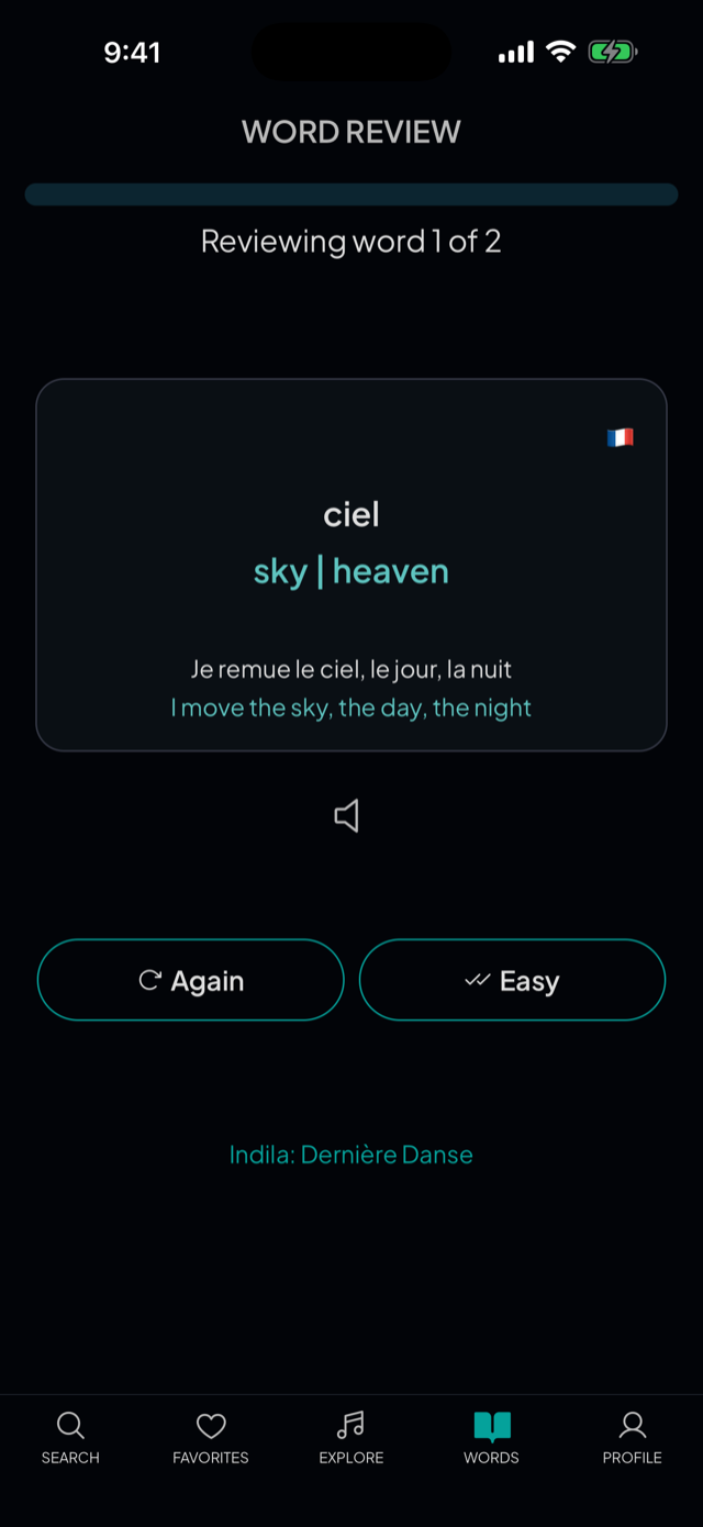 lyricfluent learn French with music word-review screenshot