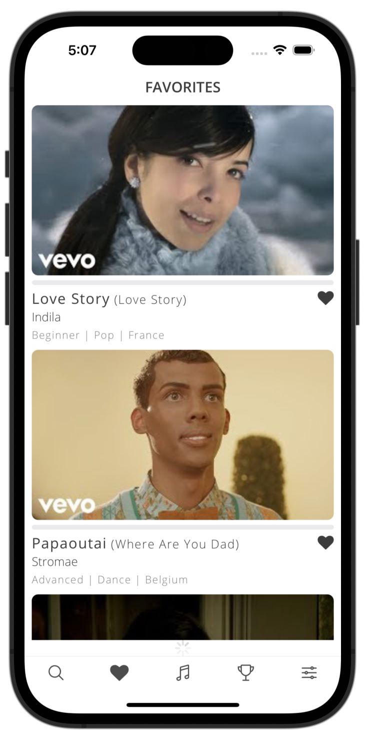 lyricfluent learn French with music choose-favorites screenshot