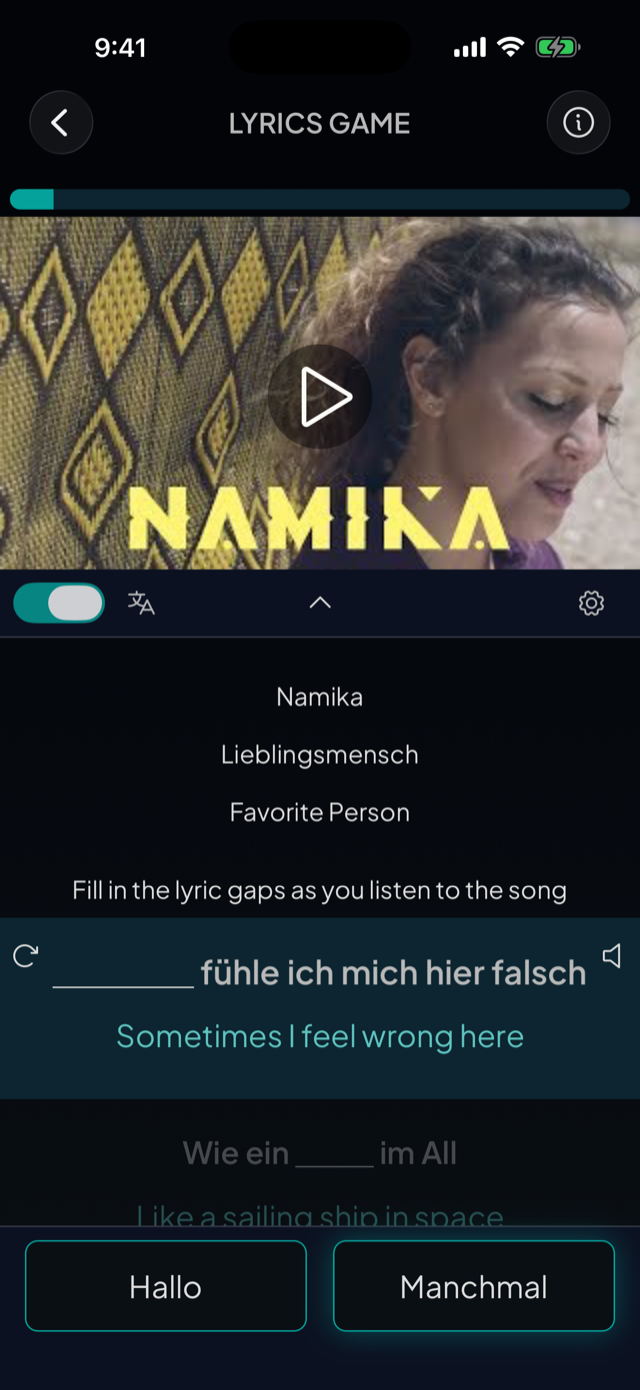 lyricfluent learn German with music lyrics-game screenshot