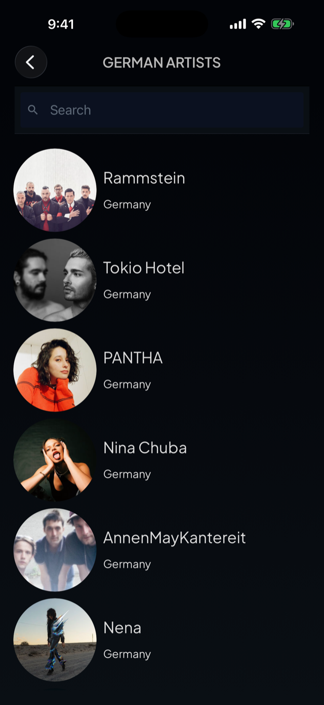 lyricfluent learn German with music browse-artists screenshot