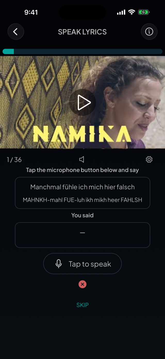 lyricfluent learn German with music speak-lyrics screenshot