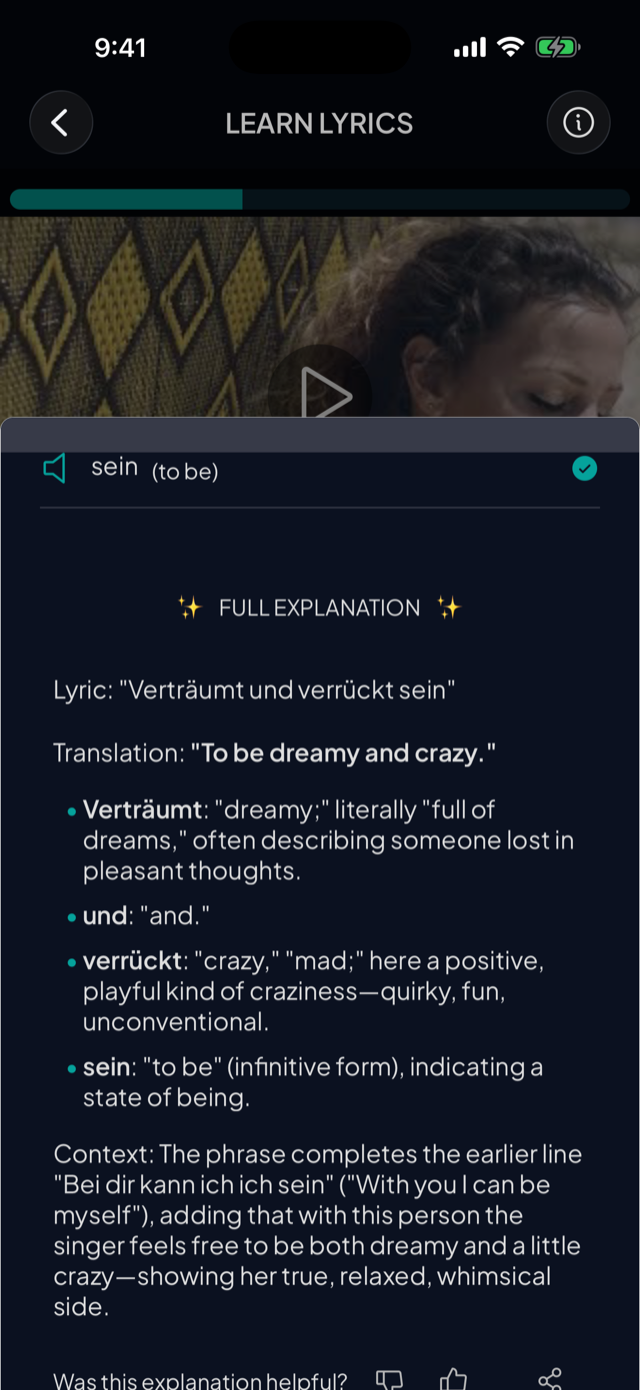 lyricfluent learn German with music lyric-explanation screenshot