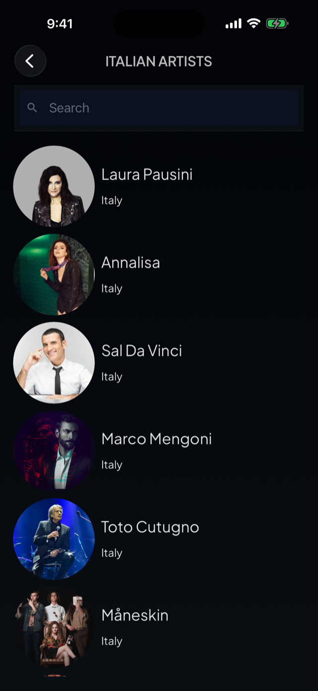 lyricfluent learn Italian with music browse-artists screenshot