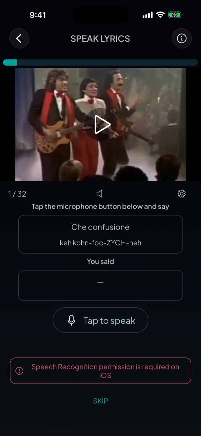 lyricfluent learn Italian with music speak-lyrics screenshot