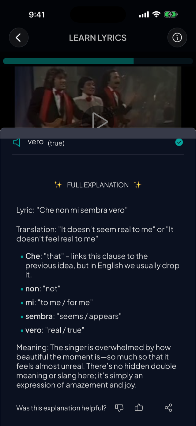 lyricfluent learn Italian with music lyric-explanation screenshot