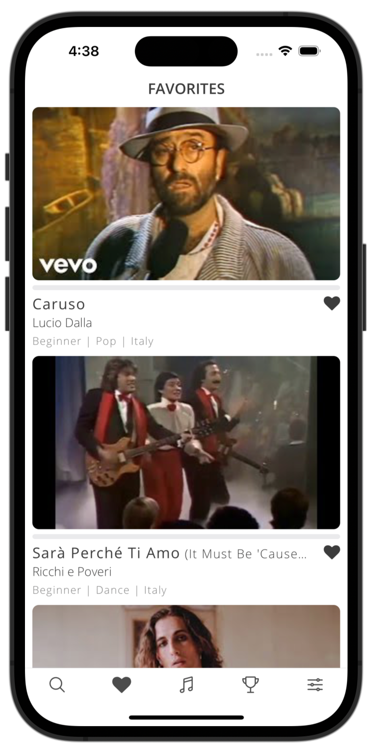 lyricfluent learn Italian with music choose-favorites screenshot