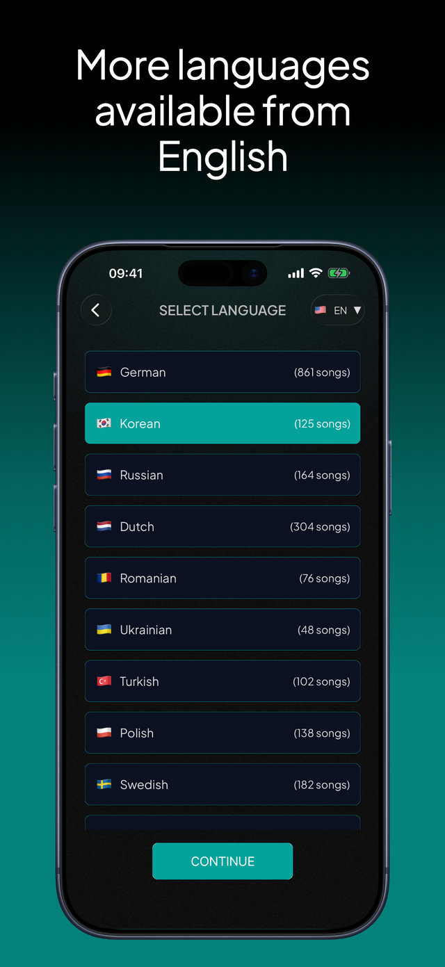 lyricfluent learn Korean with music select-language screenshot