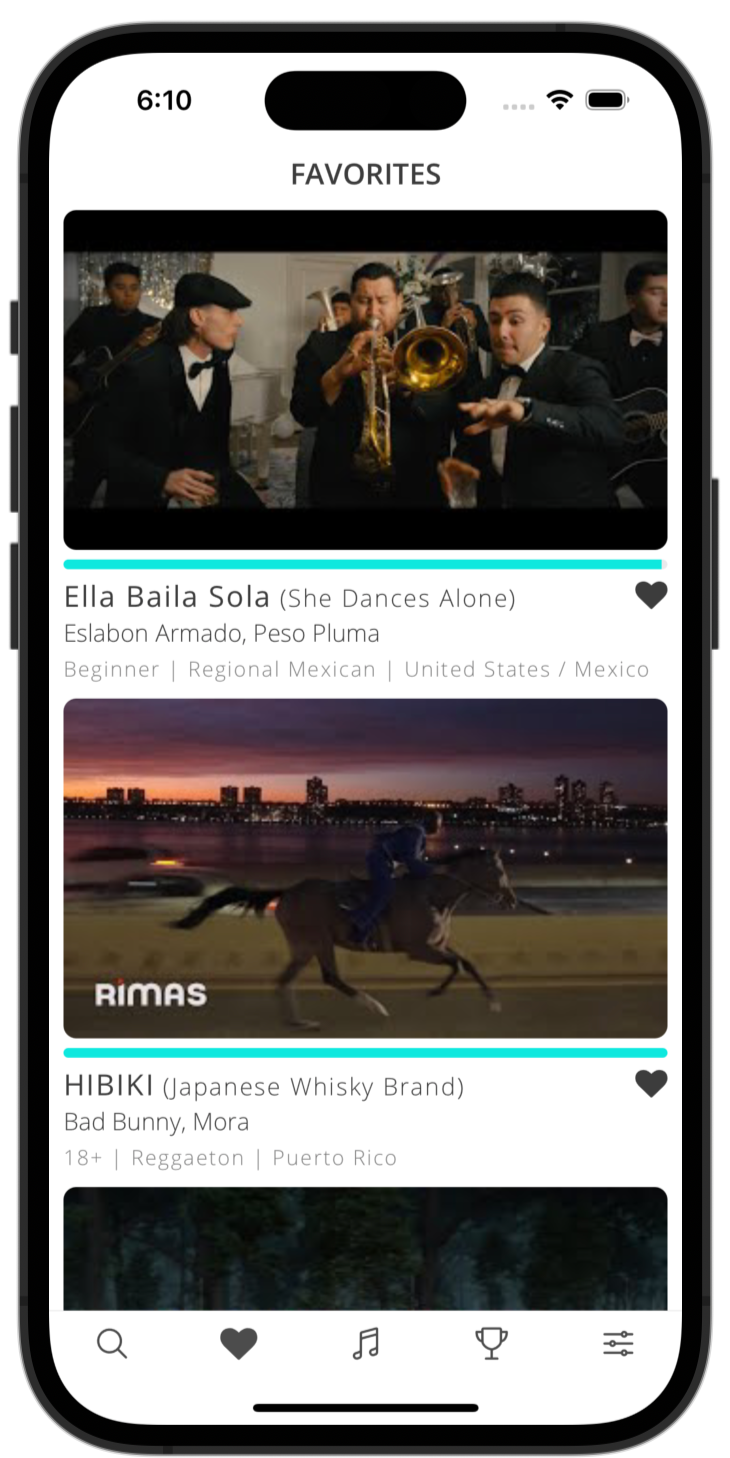 lyricfluent learn languages with music choose-favorites screenshot