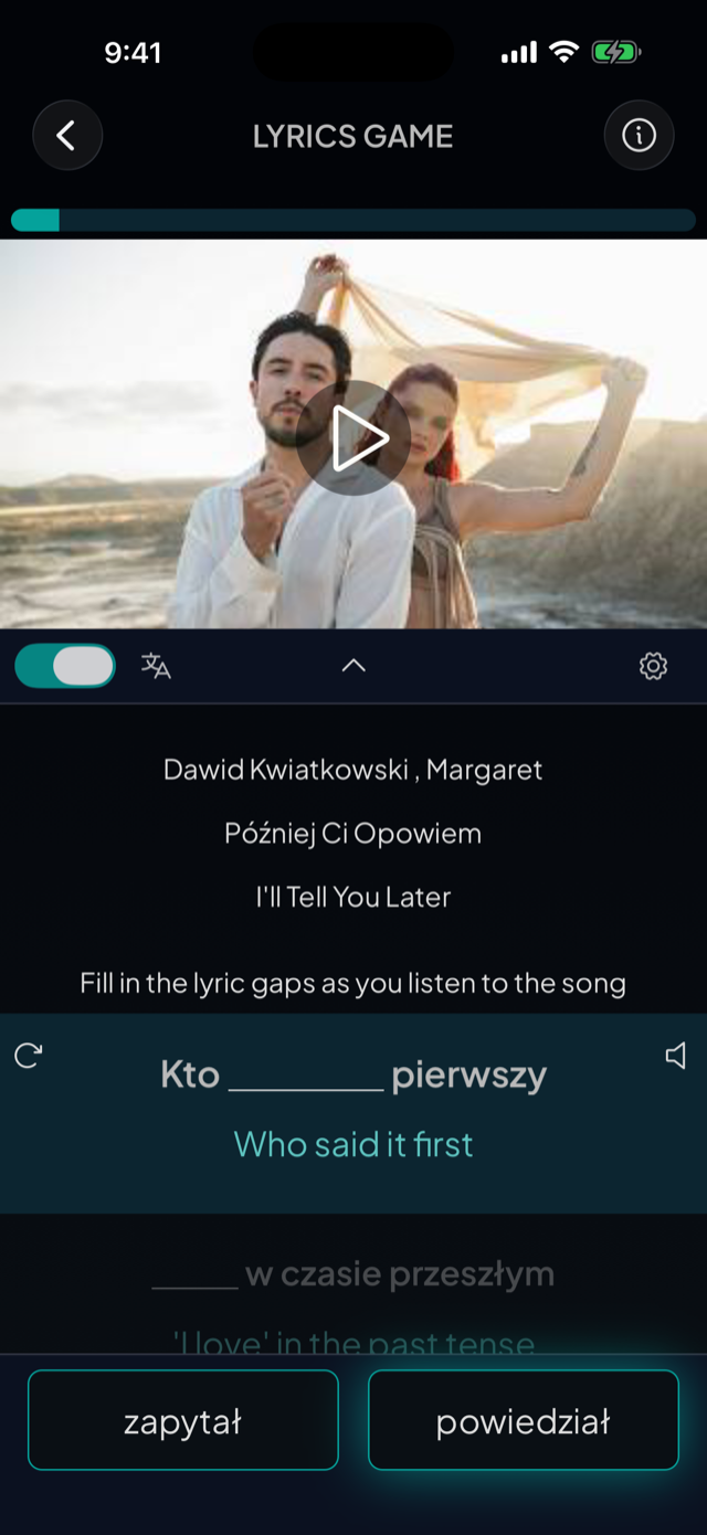 lyricfluent learn Polish with music lyrics-game screenshot