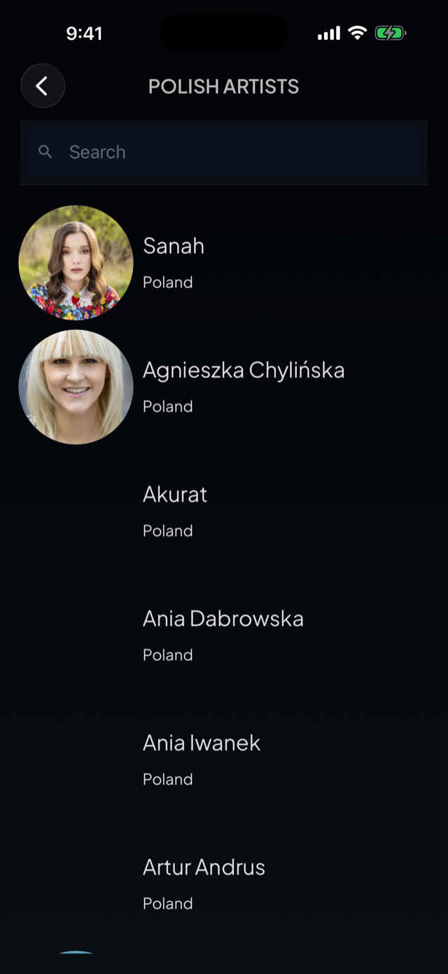 lyricfluent learn Polish with music browse-artists screenshot