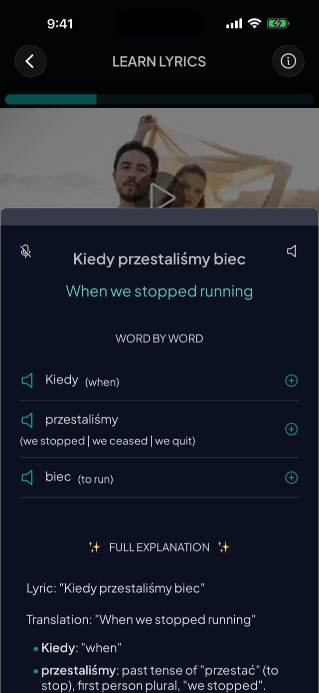 lyricfluent learn Polish with music word-by-word screenshot