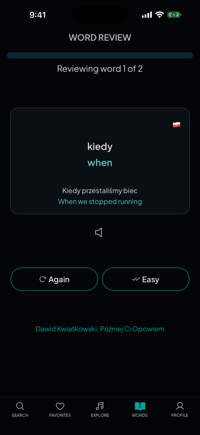 lyricfluent learn Polish with music word-review screenshot