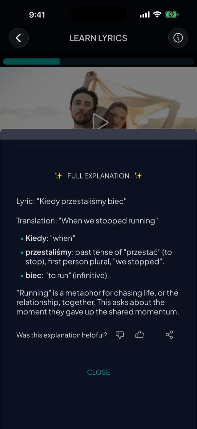 lyricfluent learn Polish with music lyric-explanation screenshot