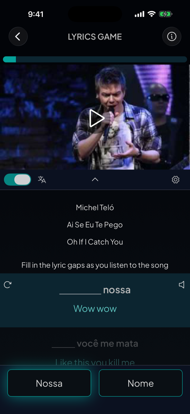 lyricfluent learn Portuguese with music lyrics-game screenshot