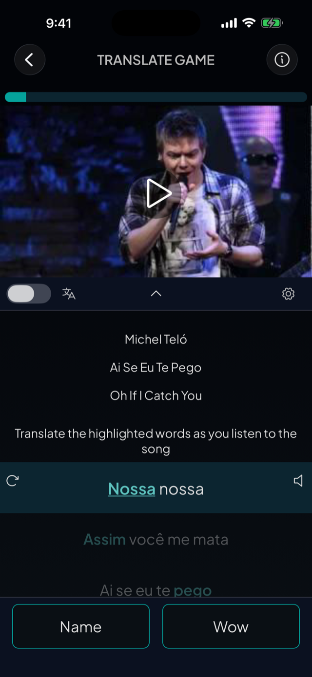 lyricfluent learn Portuguese with music translate-game screenshot