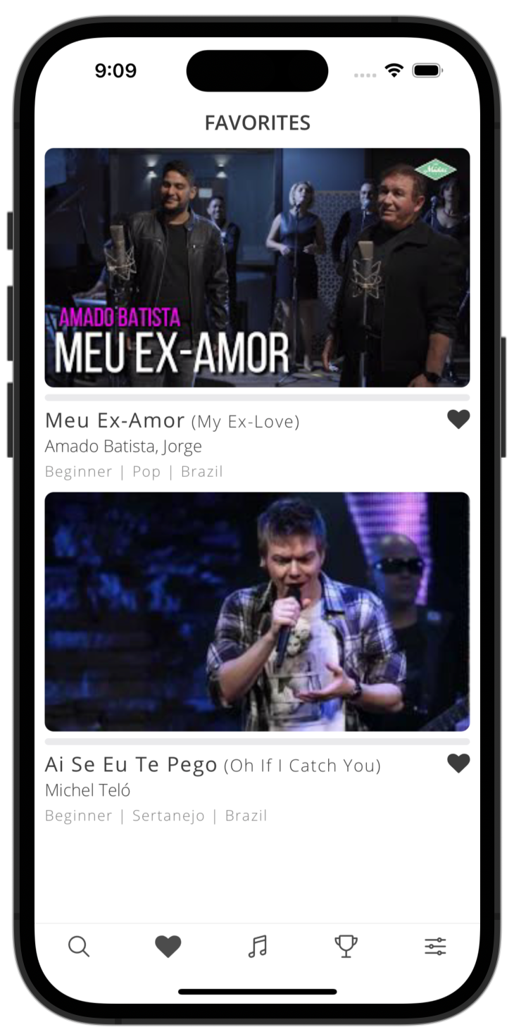 lyricfluent learn Portuguese with music choose-favorites screenshot