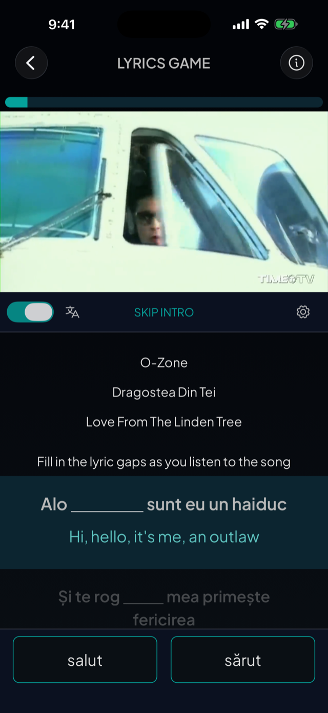 lyricfluent learn Romanian with music lyrics-game screenshot
