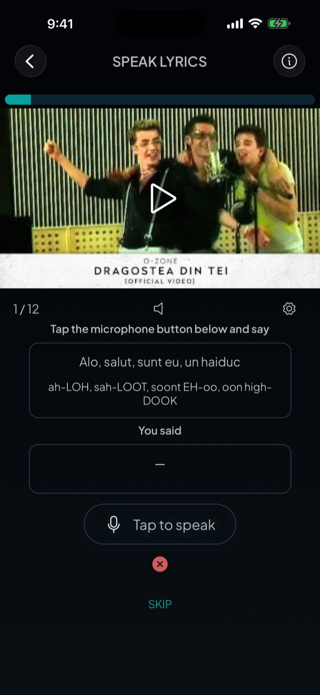 lyricfluent learn Romanian with music speak-lyrics screenshot