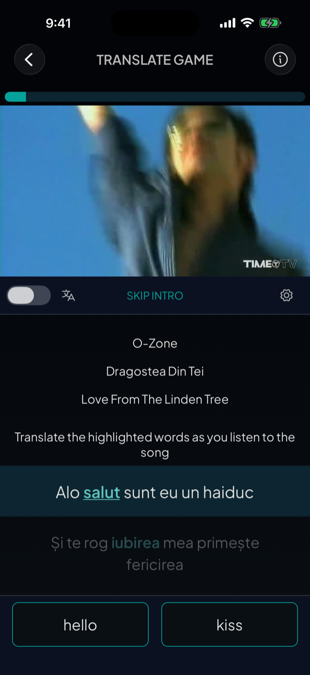 lyricfluent learn Romanian with music translate-game screenshot