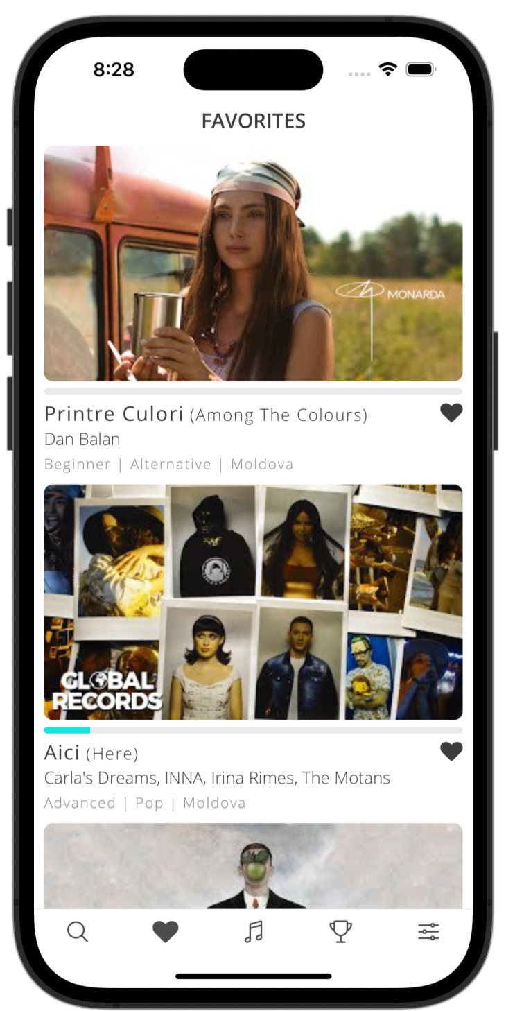 lyricfluent learn Romanian with music choose-favorites screenshot