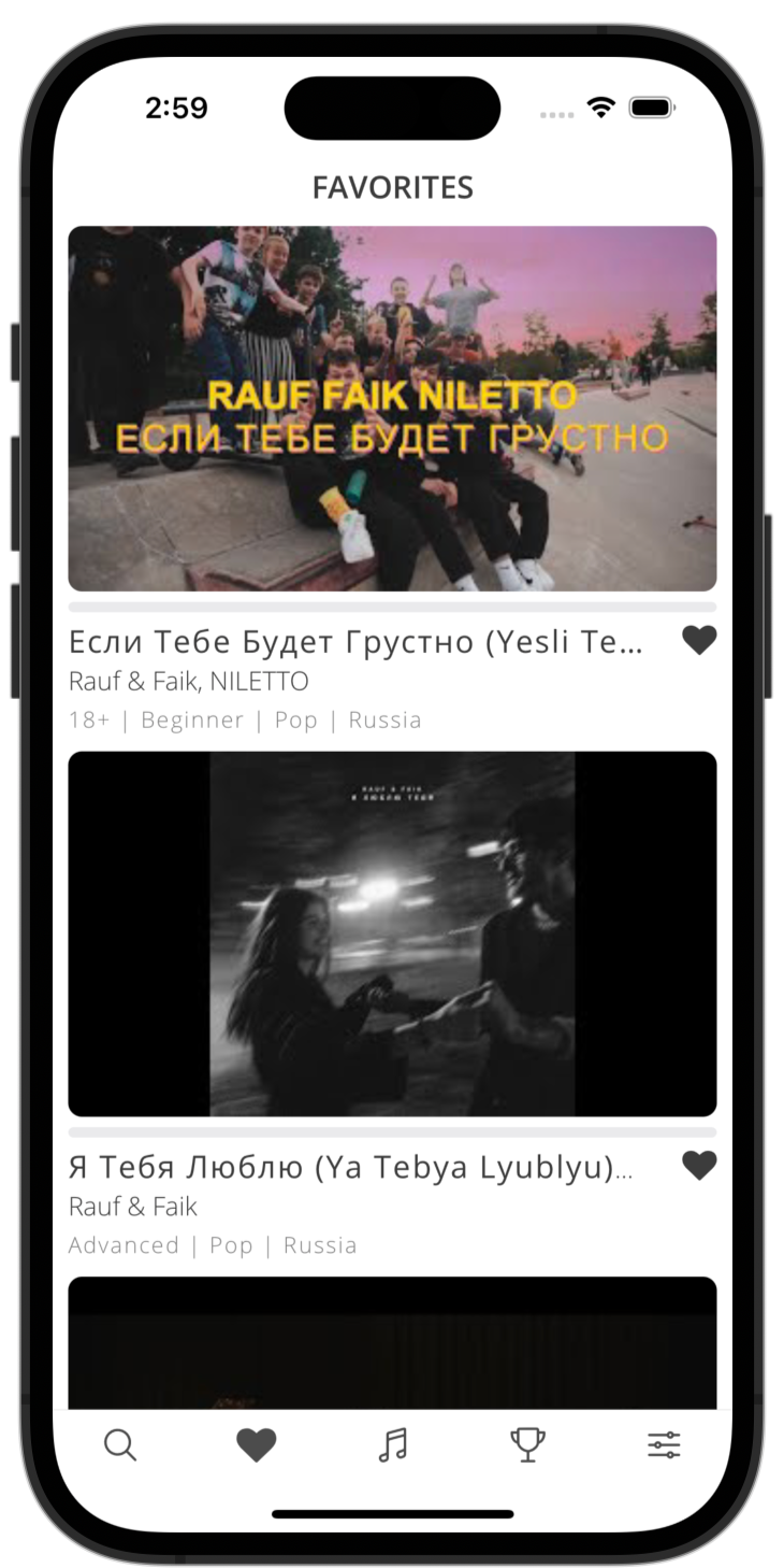 lyricfluent learn Russian with music choose-favorites screenshot