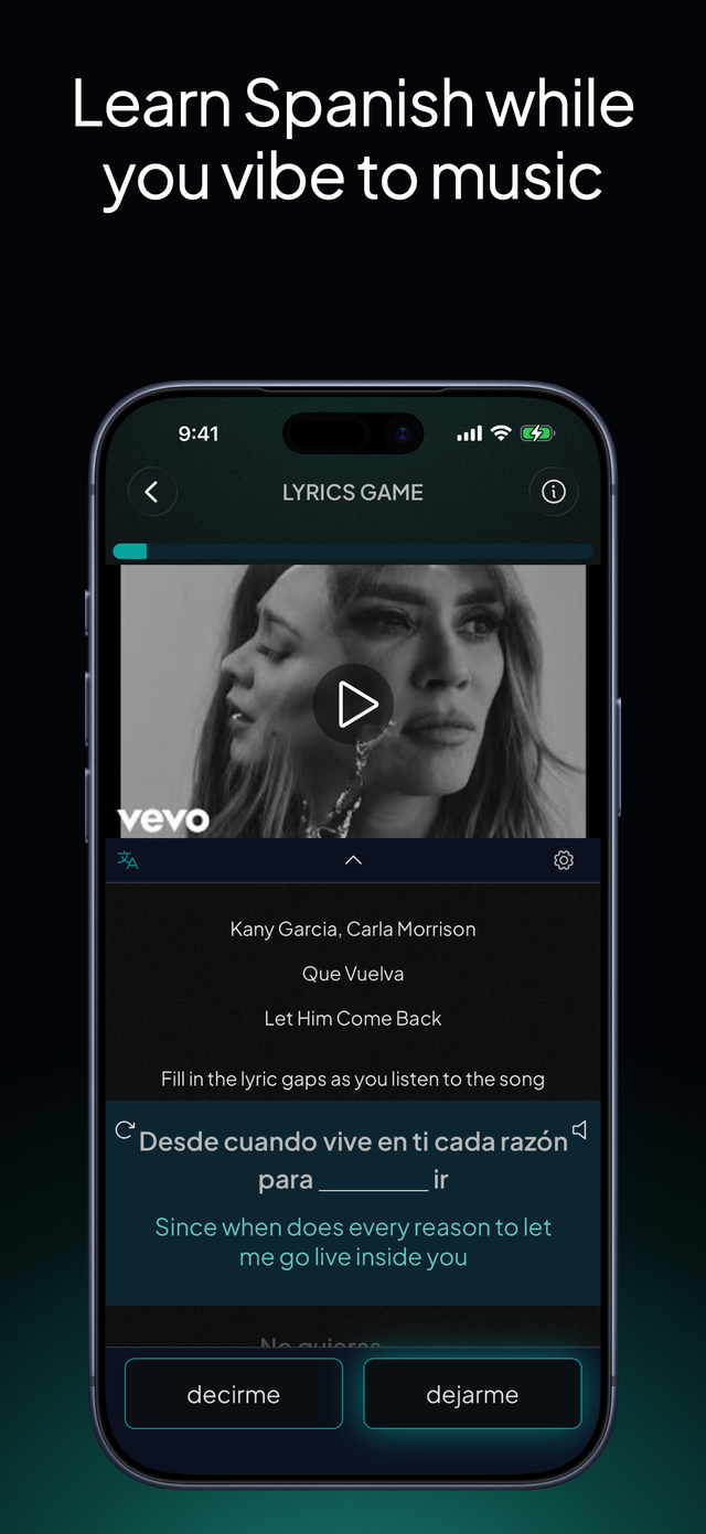 lyricfluent learn Spanish with music lyrics-game screenshot