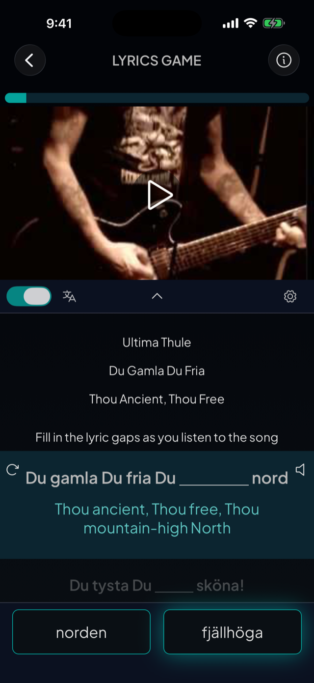 lyricfluent learn Swedish with music lyrics-game screenshot