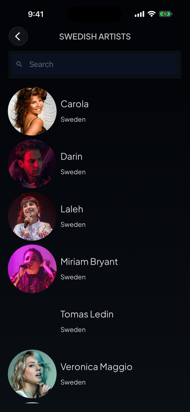 lyricfluent learn Swedish with music browse-artists screenshot