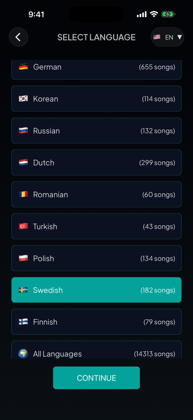 lyricfluent learn Swedish with music select-language screenshot