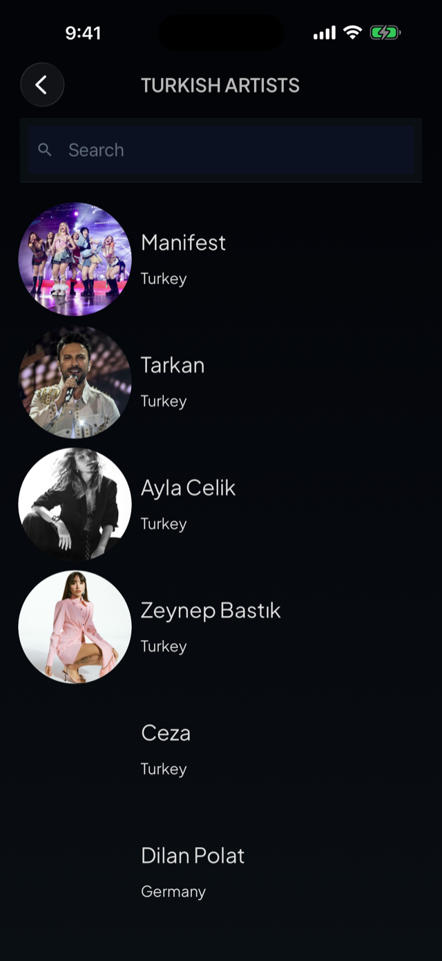 lyricfluent learn Turkish with music browse-artists screenshot