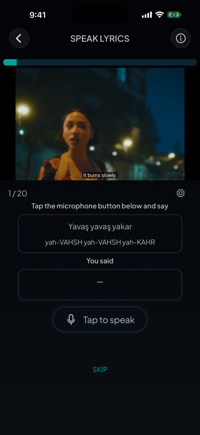 lyricfluent learn Turkish with music speak-lyrics screenshot