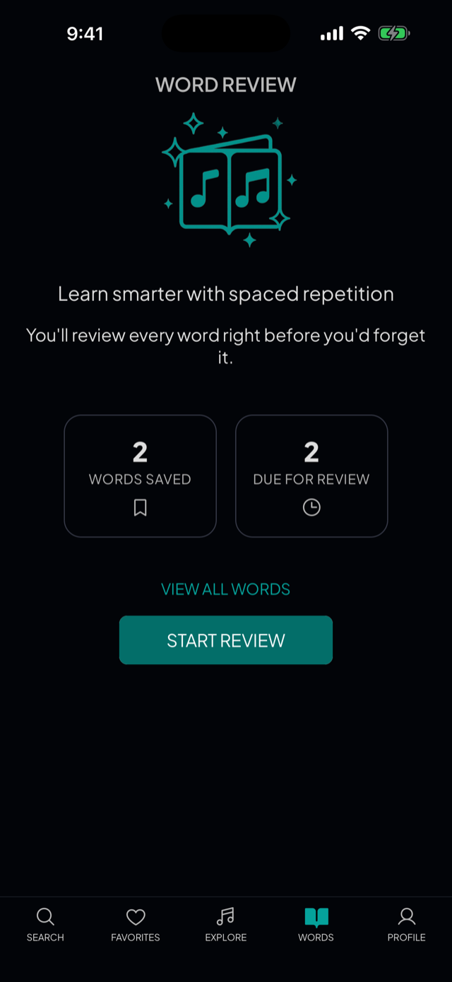 lyricfluent learn Turkish with music word-review screenshot